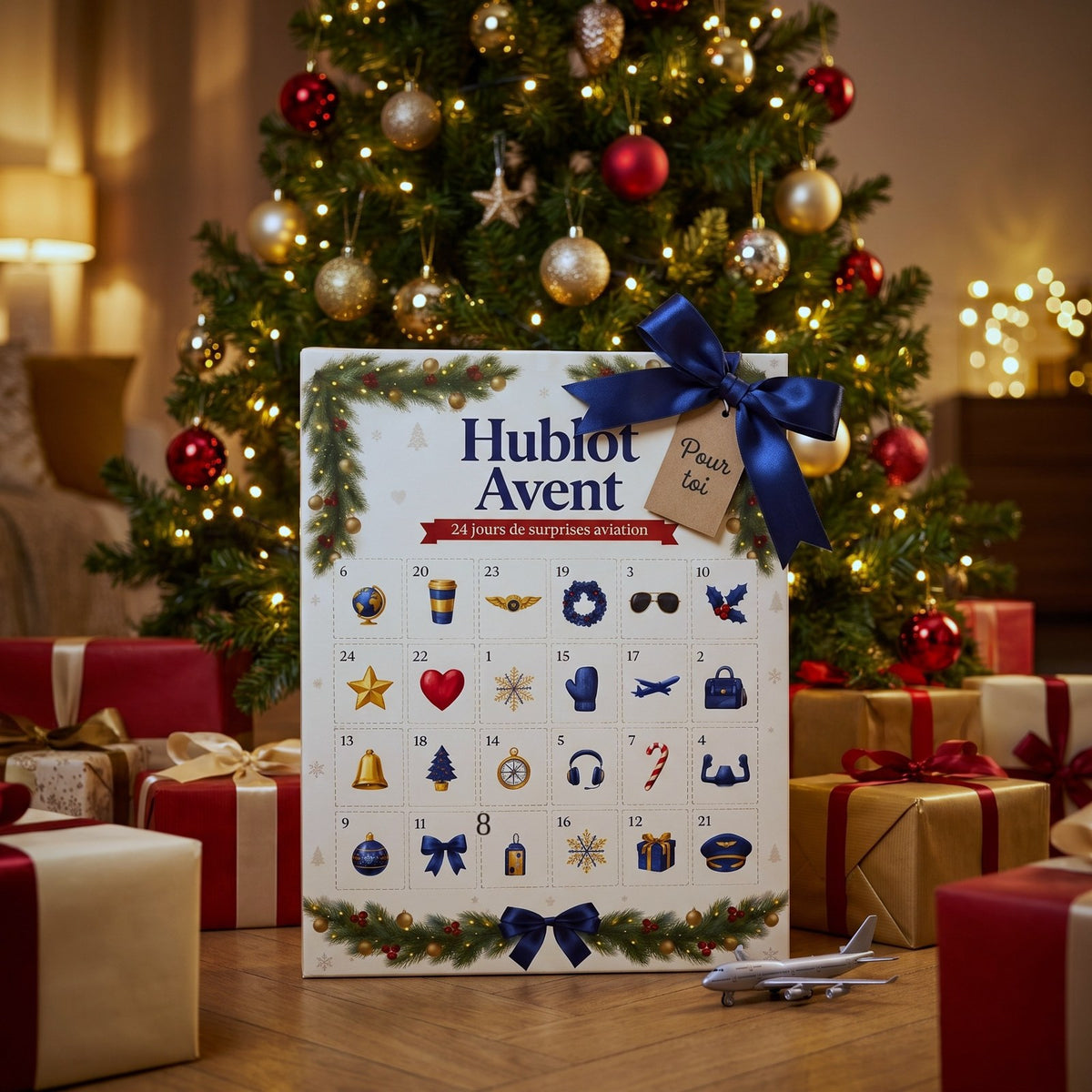Calendrier Hublot Avent emballé en cadeau sous le sapin